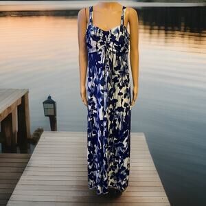 Y2K Jonathan Martin Maxi Dress Sz12 Blue White Floral Babydoll Cottagecore Beach